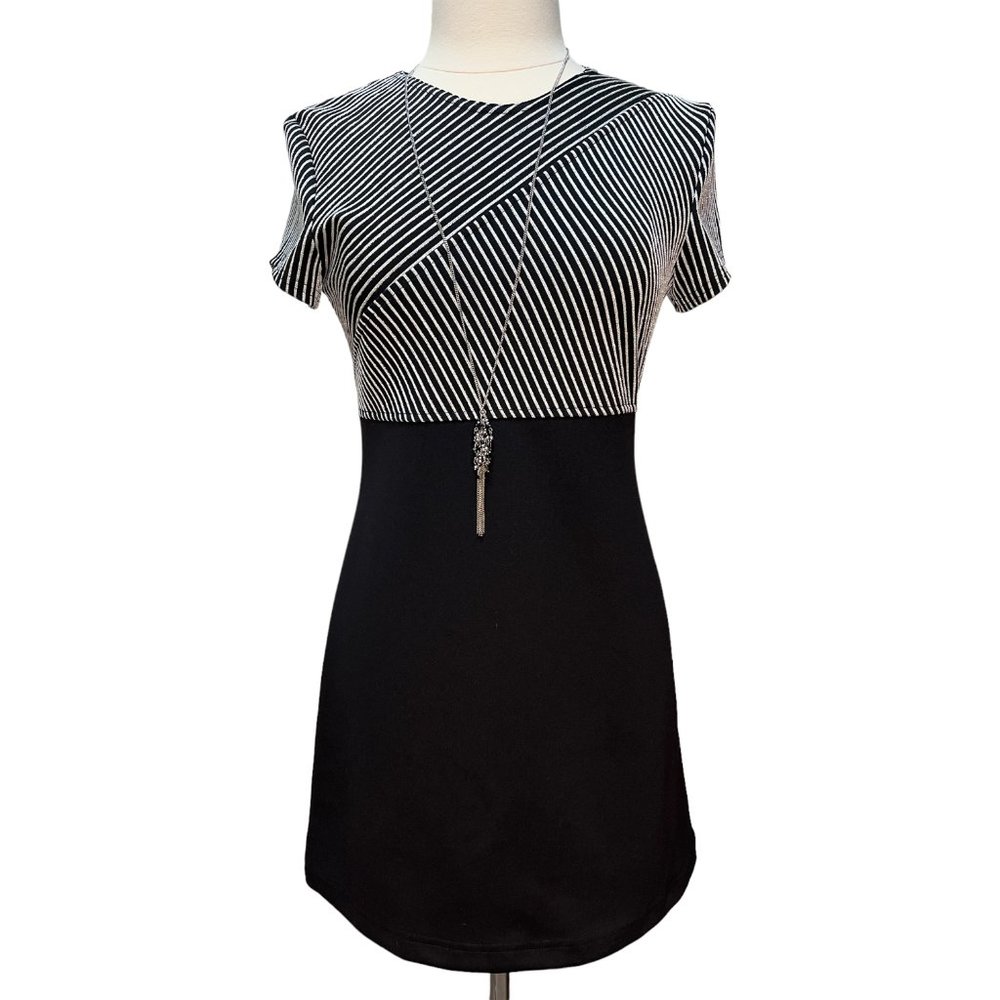 Vintage black and silver striped mini dress